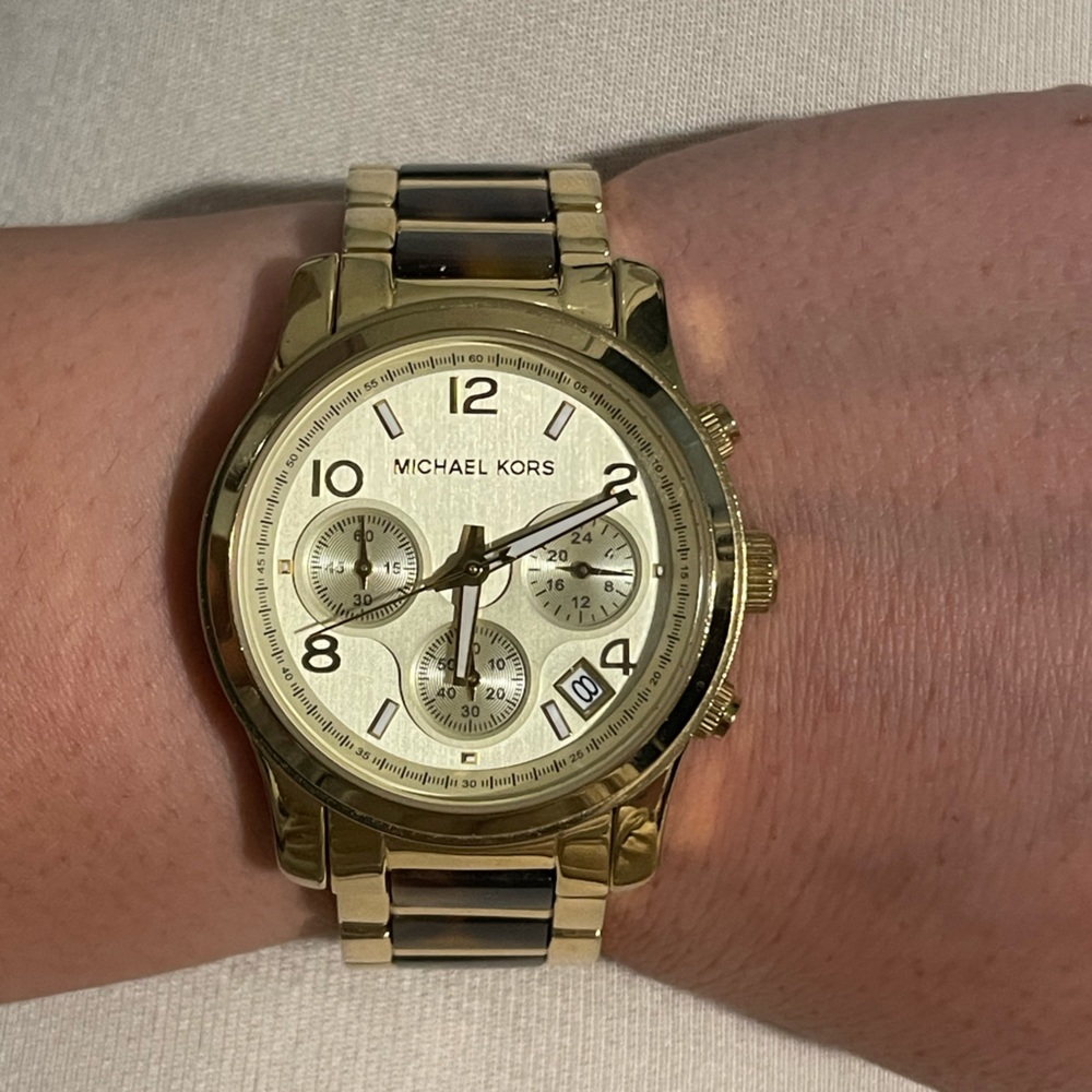 Michael Kors Watch with Gold Face and Tortoiseshell Band